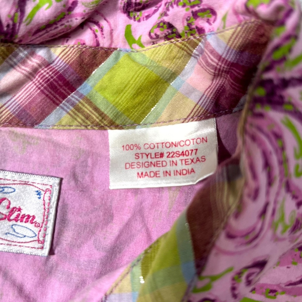 Panhandle Slim Western Shirt Womens 2XL Pink Paisley Long Sleeve Pearl Snap - Picture 5 of 7